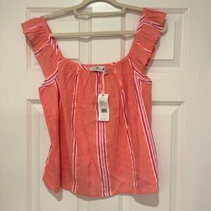 Vineyard, vine, striped neon pop, ruffle top: color: papaya, passion